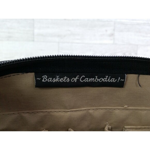 Baskets of Cambodia Crossbody Handbag Women Oval Straw Black Organizer Bag - Picture 12 of 12